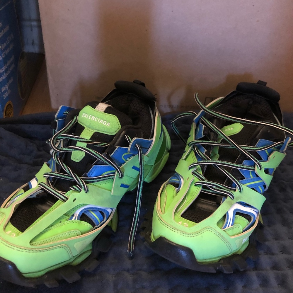 Balenciaga  Neon Green and Blue Trail Sneakers